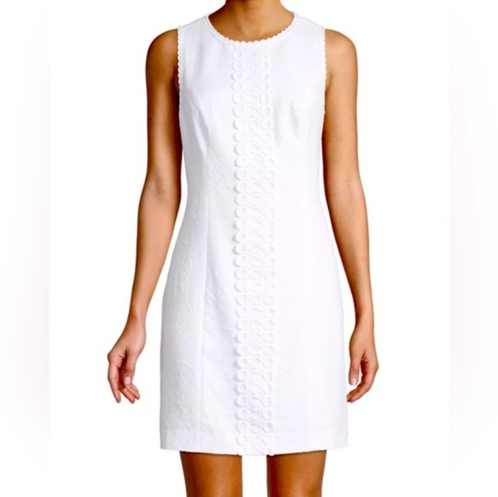 Lilly Pulitzer Mila Stretch Shift Dress 0  White Turtle Pucker Jacquard